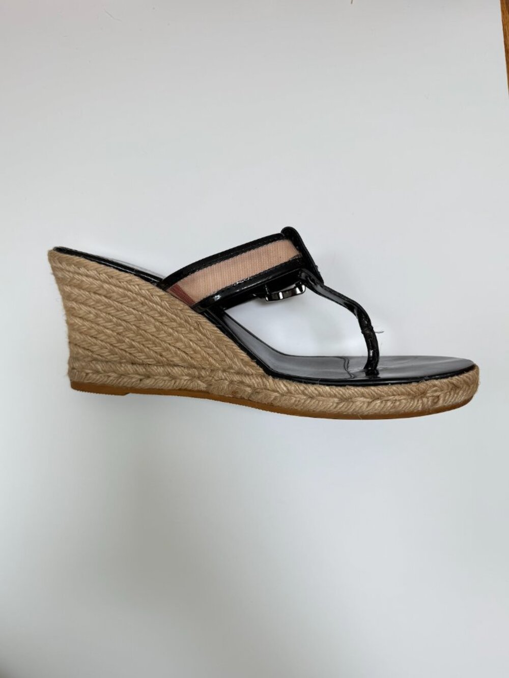 Burberry Nova Check Espadrille Wedge Sandals Black Patent Leather EU 41 - Picture 8 of 13